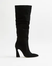 Black Suede Knee High Heeled Boots, was £120, now £96
