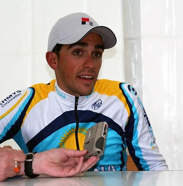 Contador gives an interview after the stage.