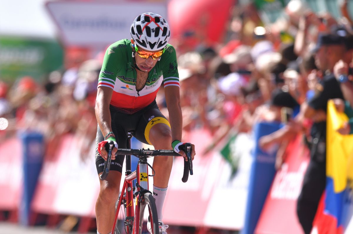 Fabio Aru suffered over the line while teammate Miguel Angel Lopez enjoyed his second stage win of the Vuelta