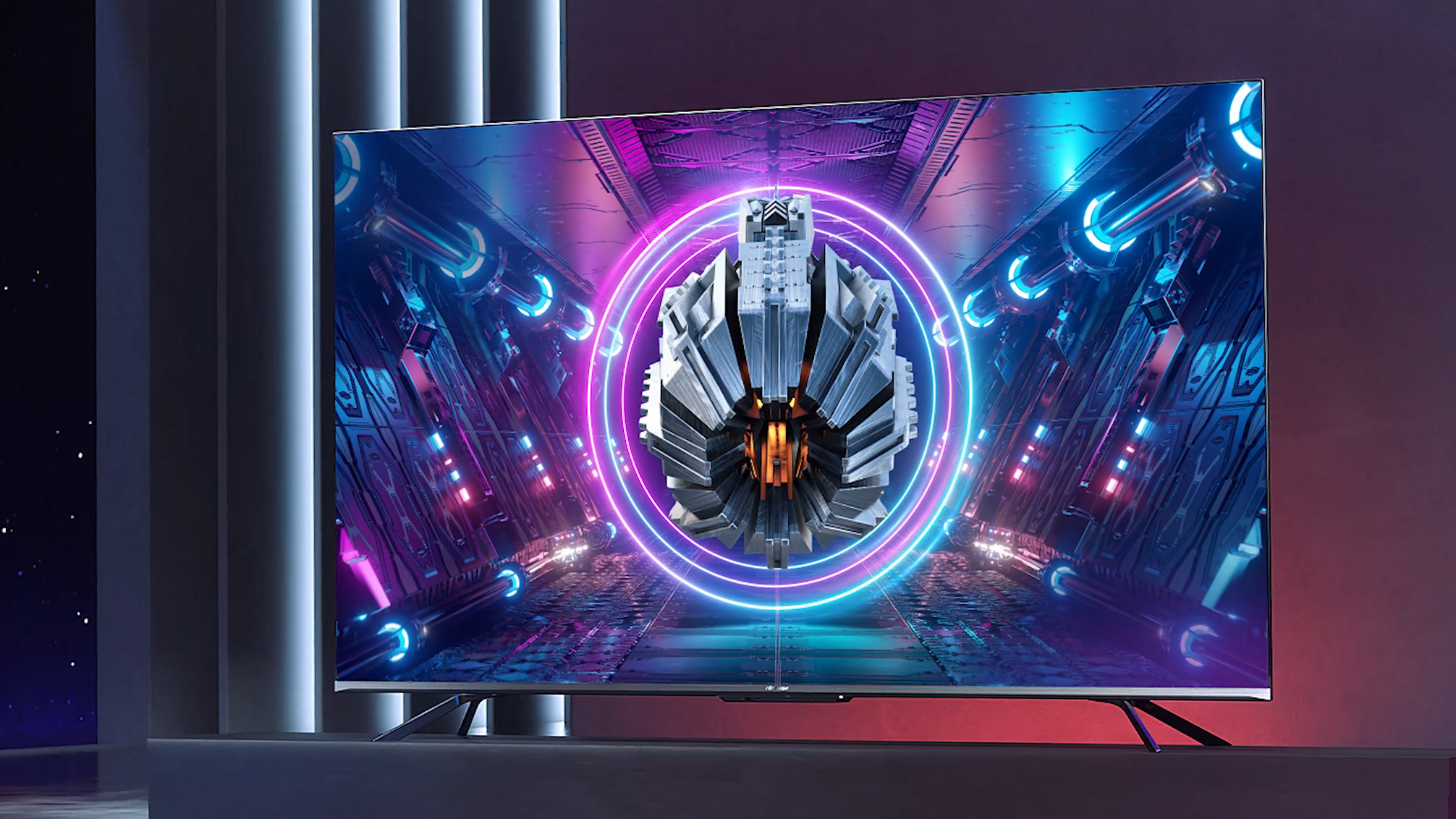 The Hisense U7G ULED TV displaying an abstract purple pattern