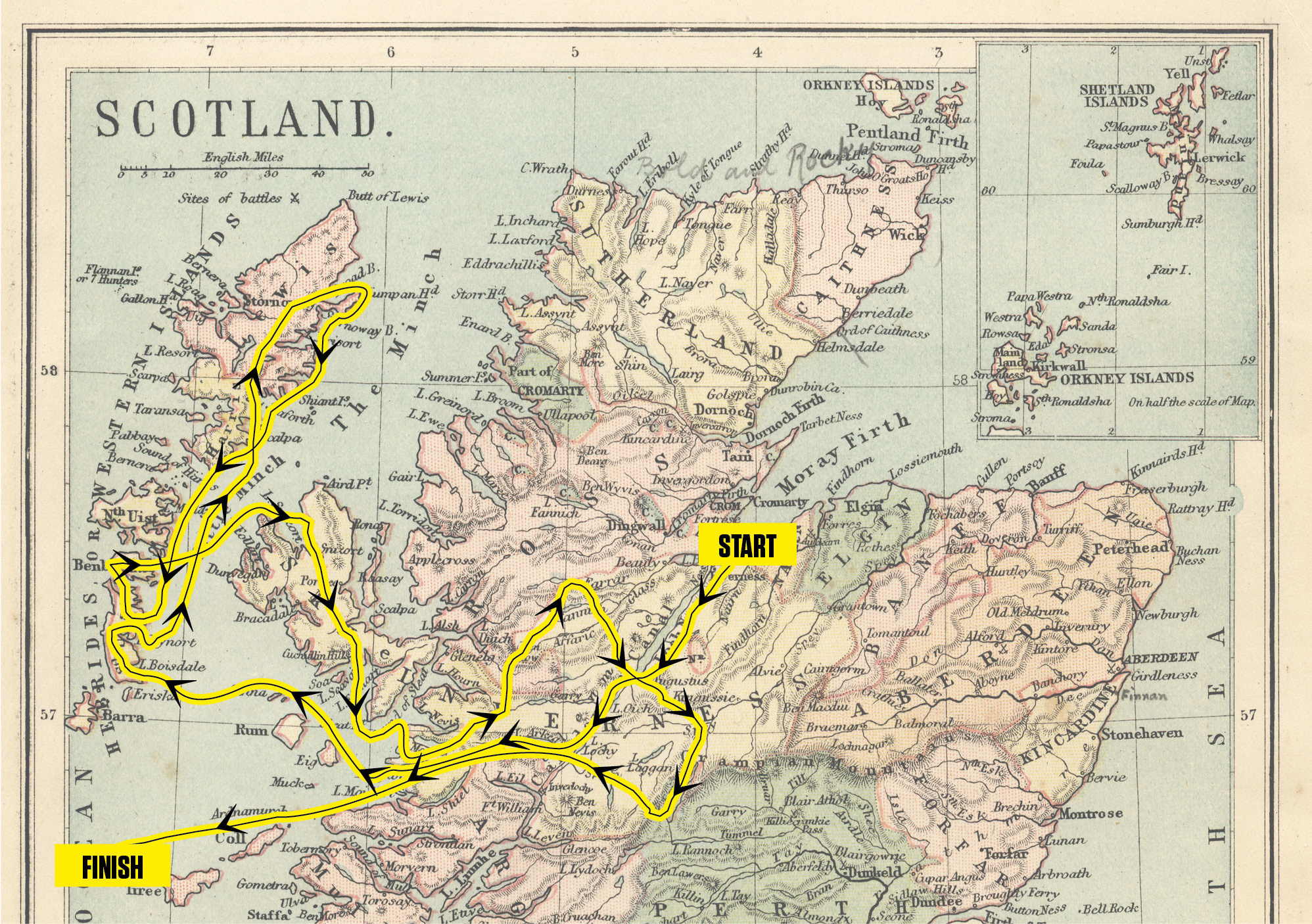 Map showing the route of the walk.
