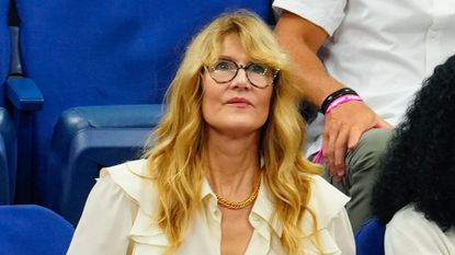 Laura Dern’s highly patterned wide leg trousers US open
