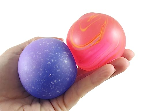 Set of 2 Space Sugar Balls - Galaxy and Planet Swirl Thick Glue/gel Stretch Ball - Ultra Squishy and Moldable Slow Rise Relaxing Sensory Fidget Stress Toy (random Colors)