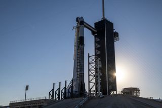 SpaceX's Falcon 9 rocket and cargo Dragon capsule on the pad ahead of a planned Dec. 6, 2020 launch toward the International Space Station.