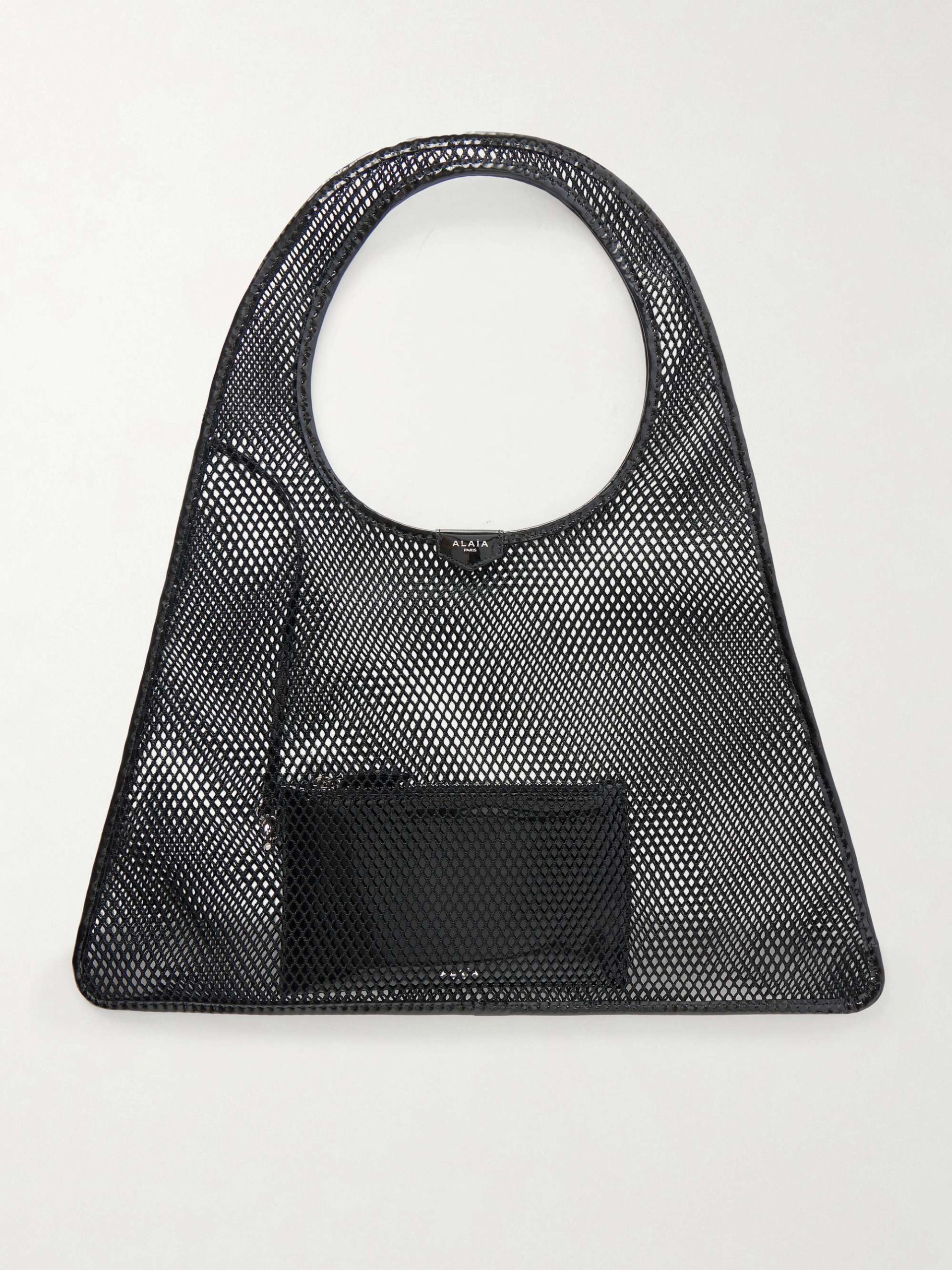 Leather-Trimmed Crocheted Shoulder Bag