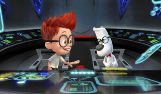 Mr Peabody and Sherman sitting at the controls of their time machine