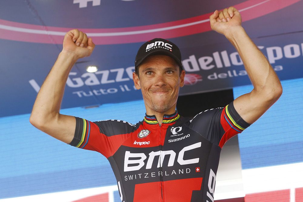Philippe Gilbert on the stage 18 podium.