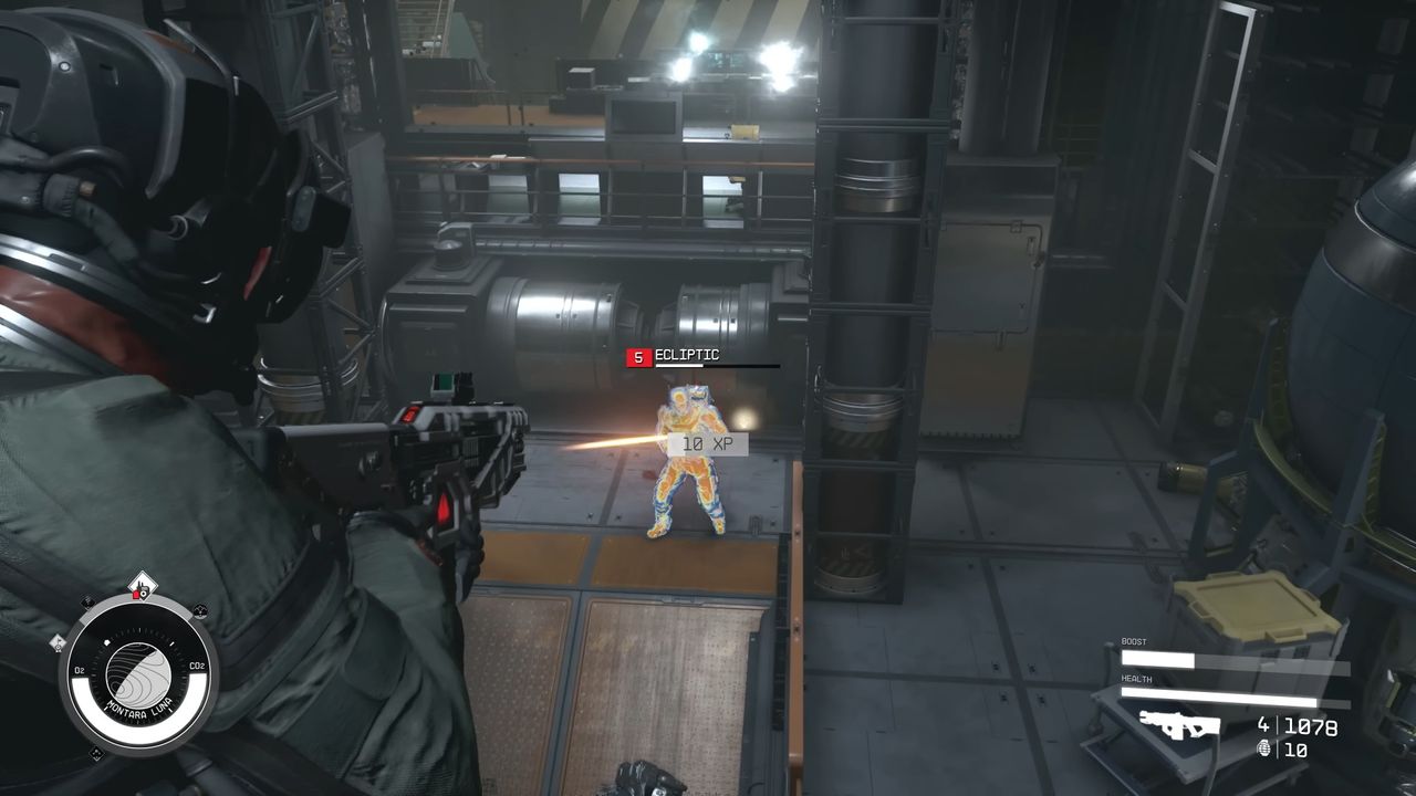 In-game screenshot of Starfield combat