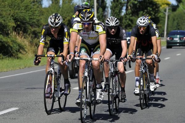 A group of nine riders led by Jason Allen of Subway Pro Cycling give chase.