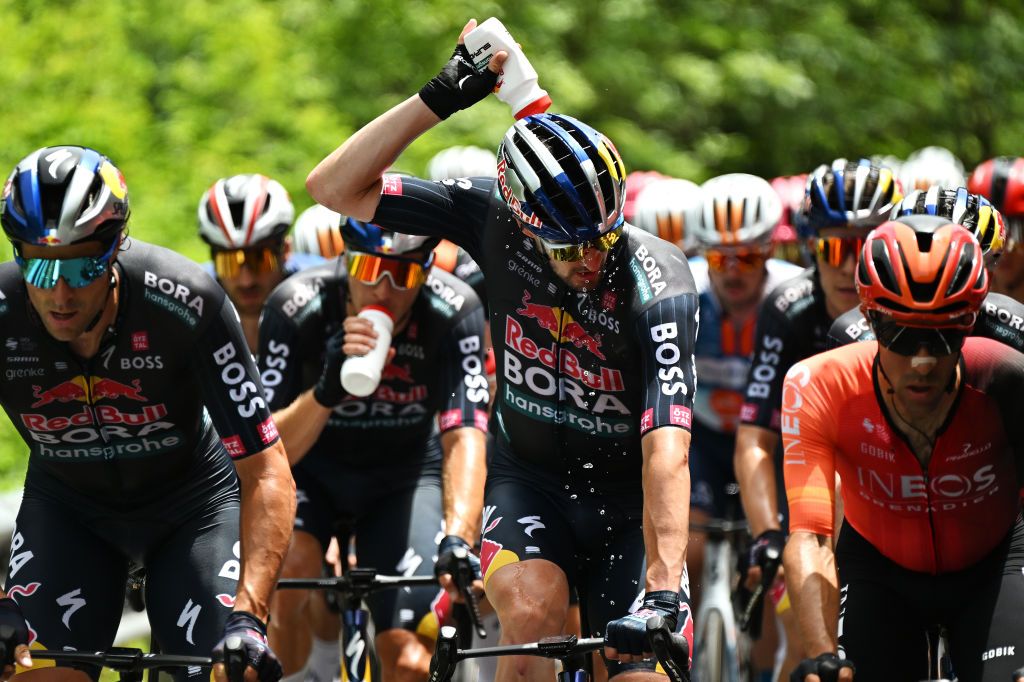 RIMINI ITALY JUNE 29 Nico Denz of Germany and Team Red Bull BORA hansgrohe cools off during the 111th Tour de France 2024 Stage 1 a 206km stage from Firenze to Rimini UCIWT on June 29 2024 in Rimini Italy Photo by Tim de WaeleGetty Images