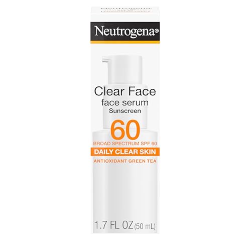 Neutrogena Clear Face Serum Sunscreen With Green Tea, Broad Spectrum Spf 60, Non-Comedogenic Face Sunscreen for Lightweight Uva/uvb Protection, Oxybenzone- &amp;amp; Fragrance-Free, 1.7 Fl. Oz