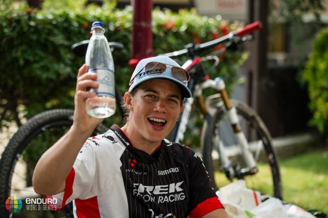 Tracy Moseley celebrates winning the enduro world championships