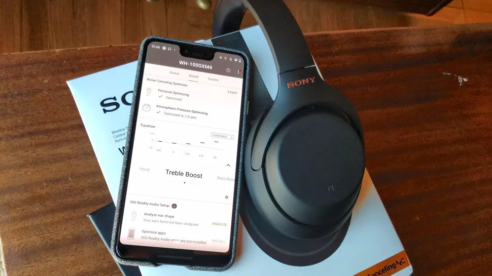 The Sony Connect Headphones app paired to the Sony WH-1000XM4