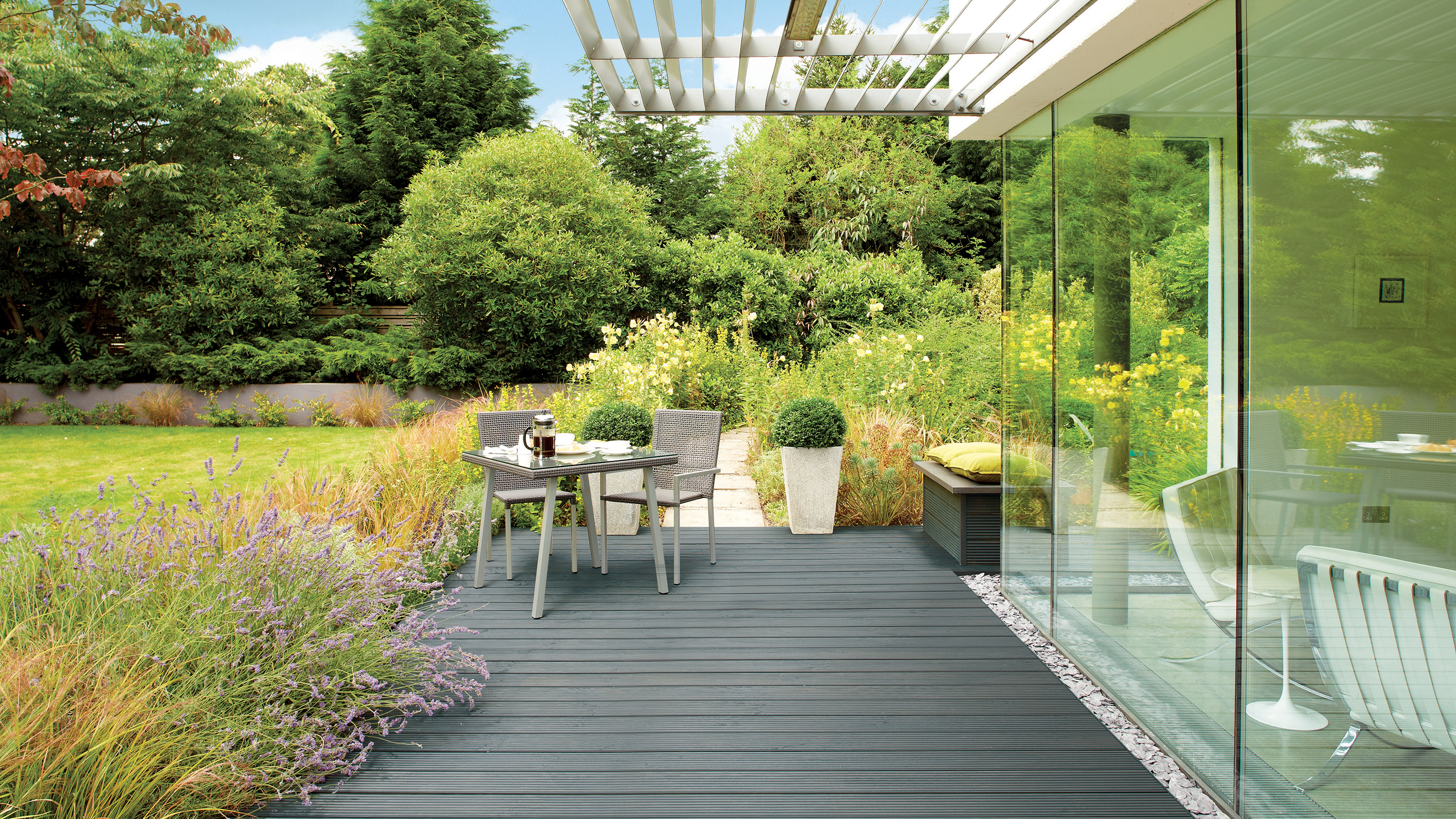 decking area next to a modern home with brise soleil