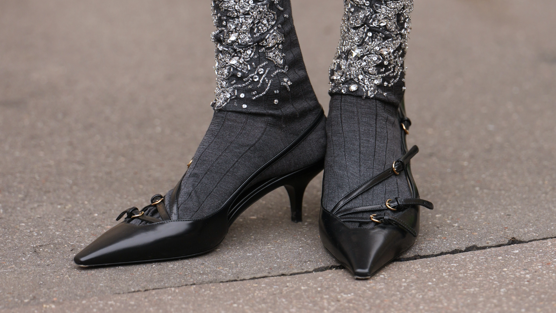 woman wearing kitten heels and socks