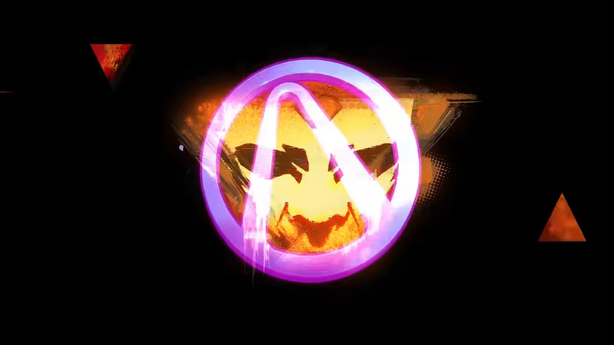 An orange face with an overlaid vault symbol, briefly glimpsed towards the end of the Borderlands 4 teaser.