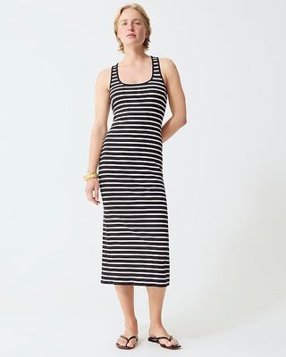 Cross-Back Midi Dress in Striped Vintage Rib