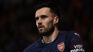 BLACKPOOL, ENGLAND - JANUARY 05: Carl Jenkinson of Arsenal during the FA Cup Third Round match between Blackpool and Arsenal at Bloomfield Road on January 5, 2019 in Blackpool, United Kingdom. (Photo by David Price/Arsenal FC via Getty Images)