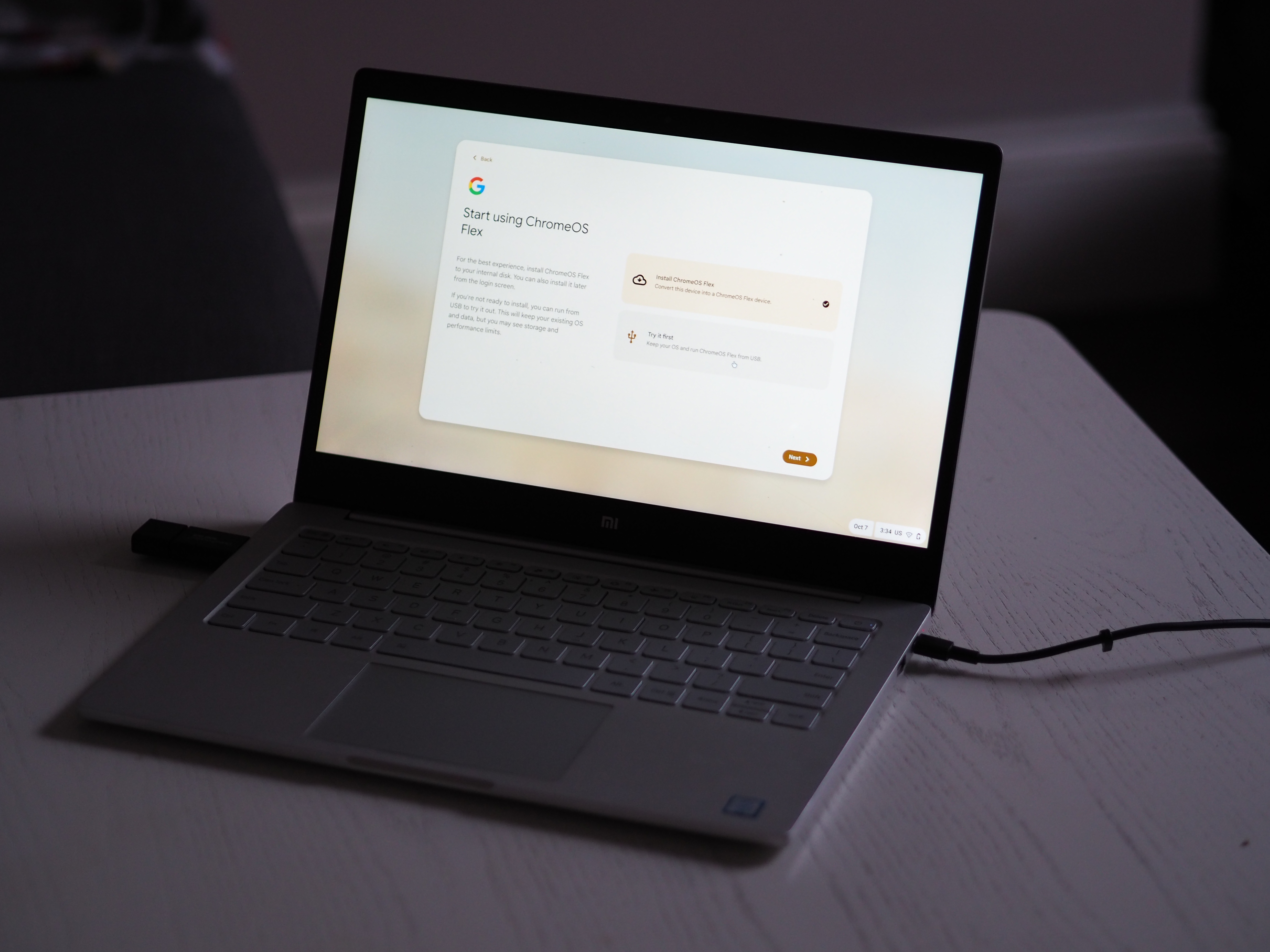 لقطة شاشة توضح عملية تحويل الكمبيوتر المحمول إلى جهاز Chromebook