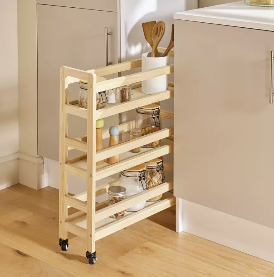 Argos, Greg Pine Slim Kitchen Trolley - Natural