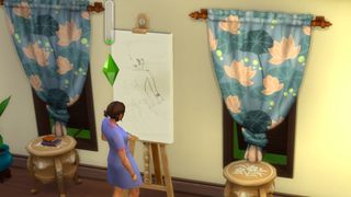 A Sim paints in The Sims 4