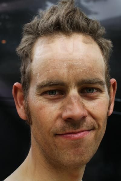 Andrew Randell, following 195 km of hills, wind and sun.