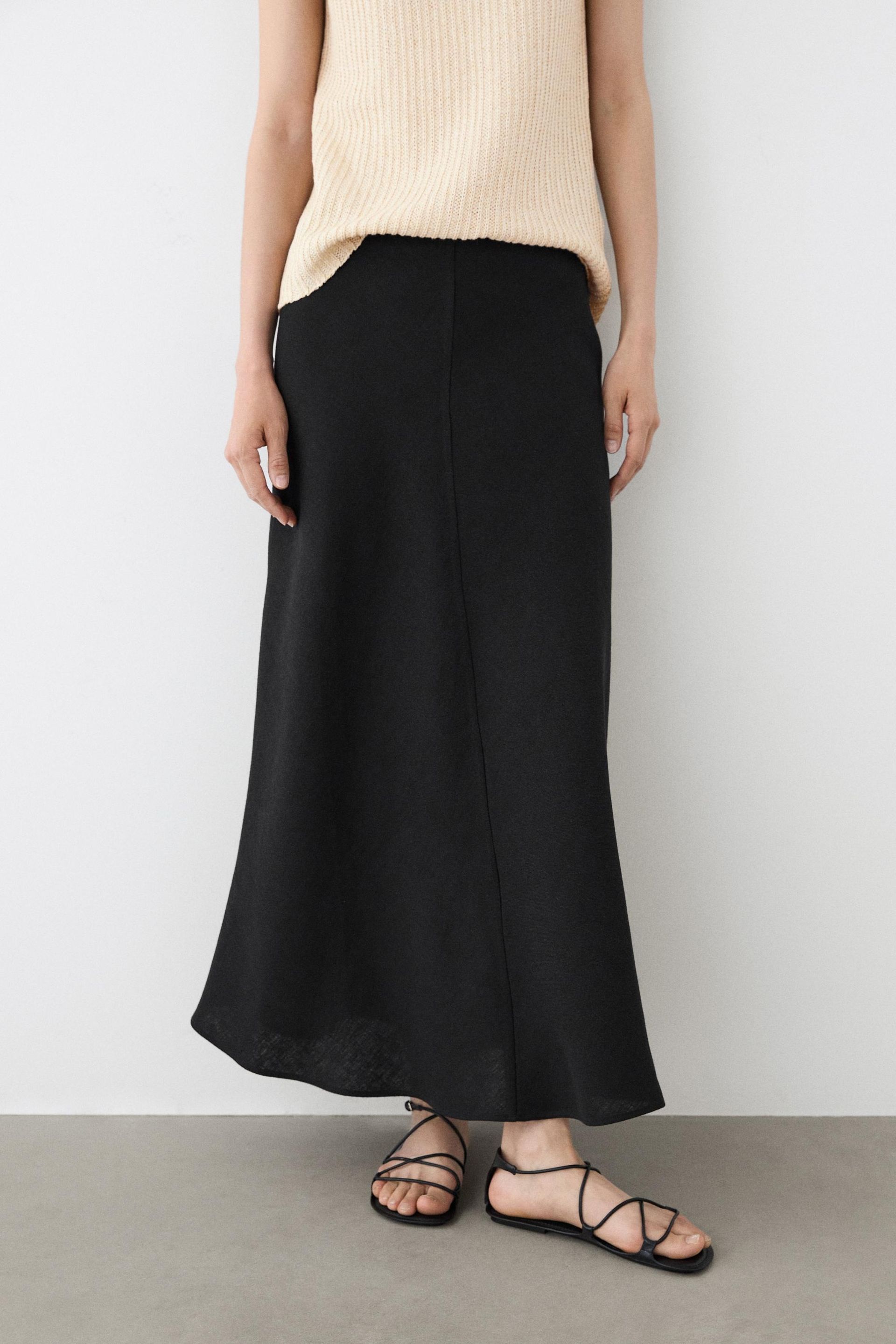 Massimo Dutti, Straight Linen Midi Skirt