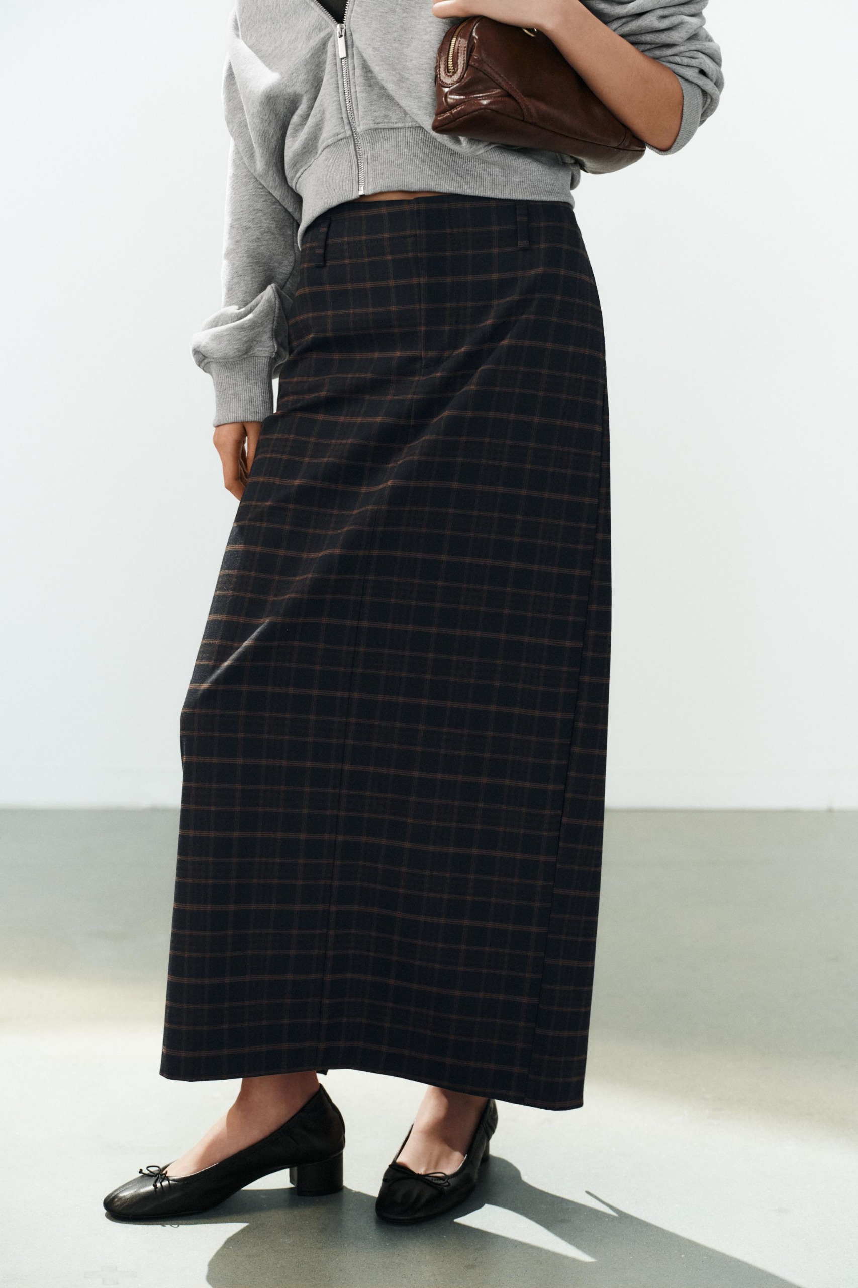 ZARA Plaid Midi Skirt