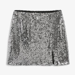 monki silver side slit mini sequin skirt