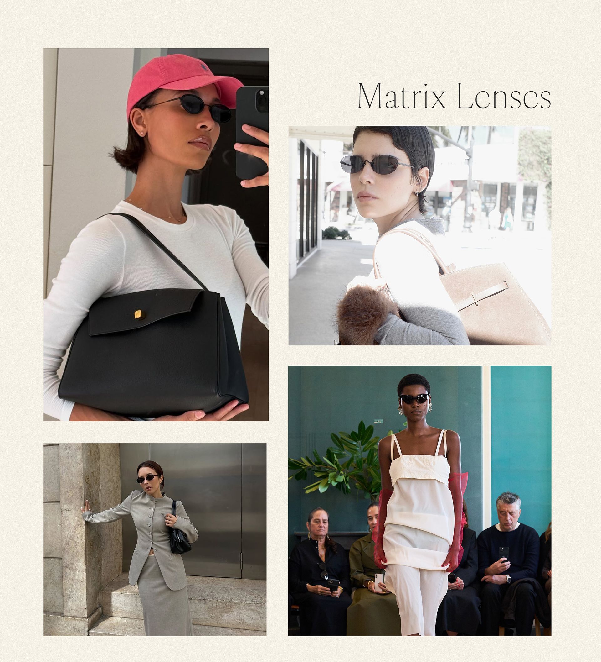 a collage of influencer, celebrity, and runway images featuring the biggest sunglasses trends of 2025