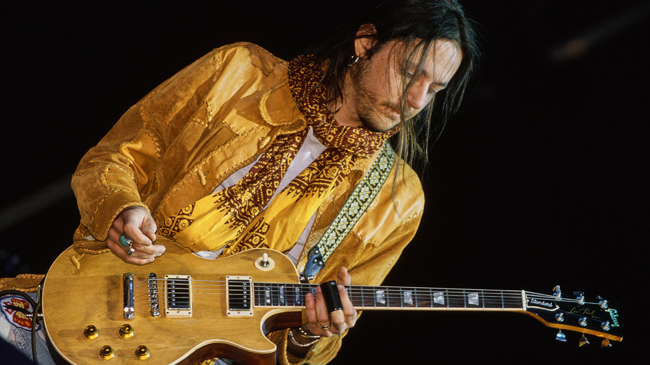 The Black Crowes lead guitarist Marc Ford during a performance, circa 1995.