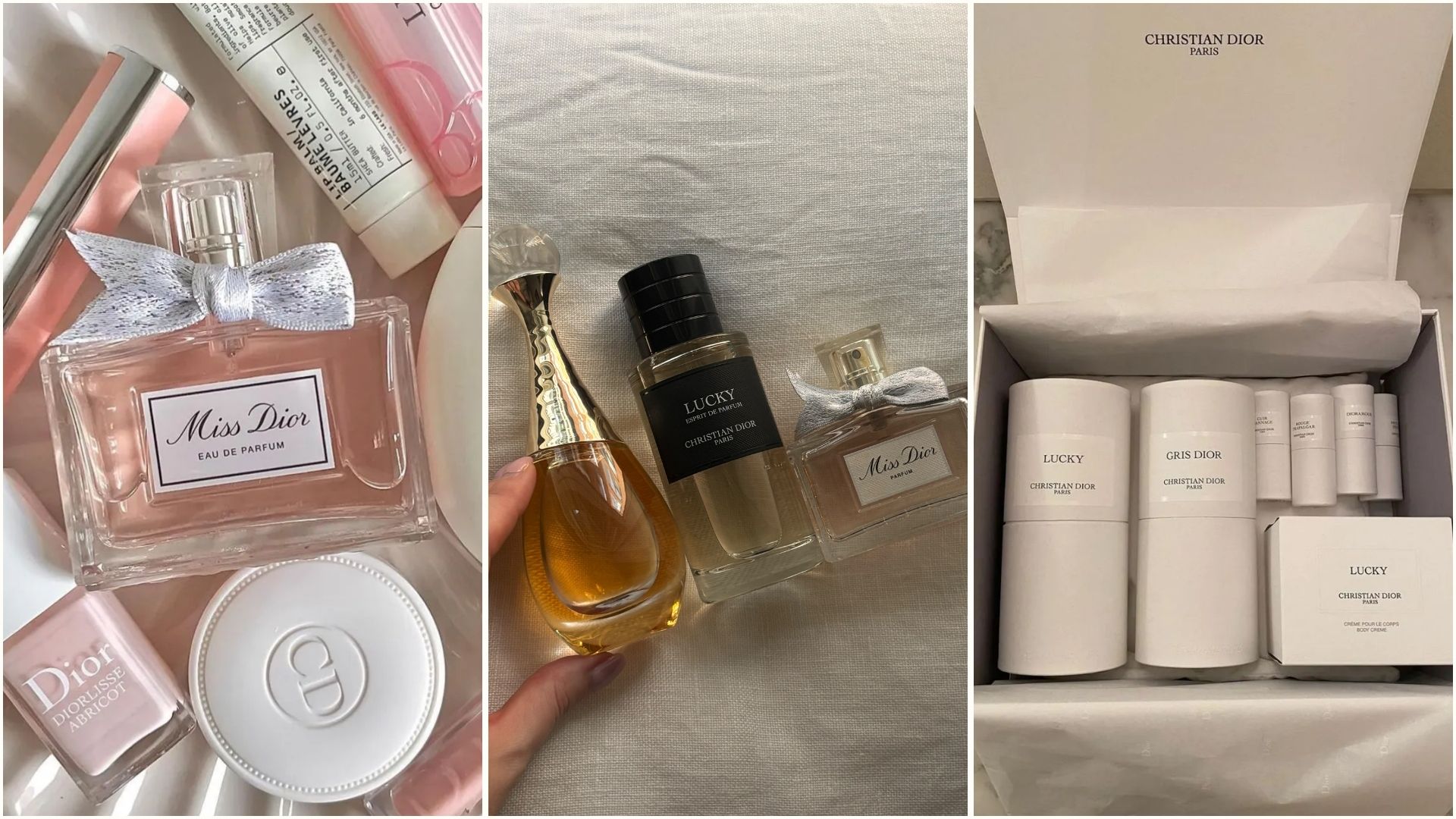 A collage of Dior perfume imagery