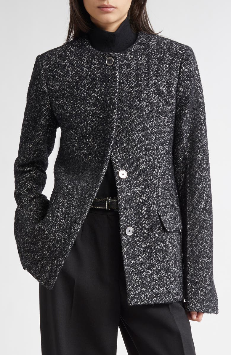 Collarless Cinched Wool Blend Jacket