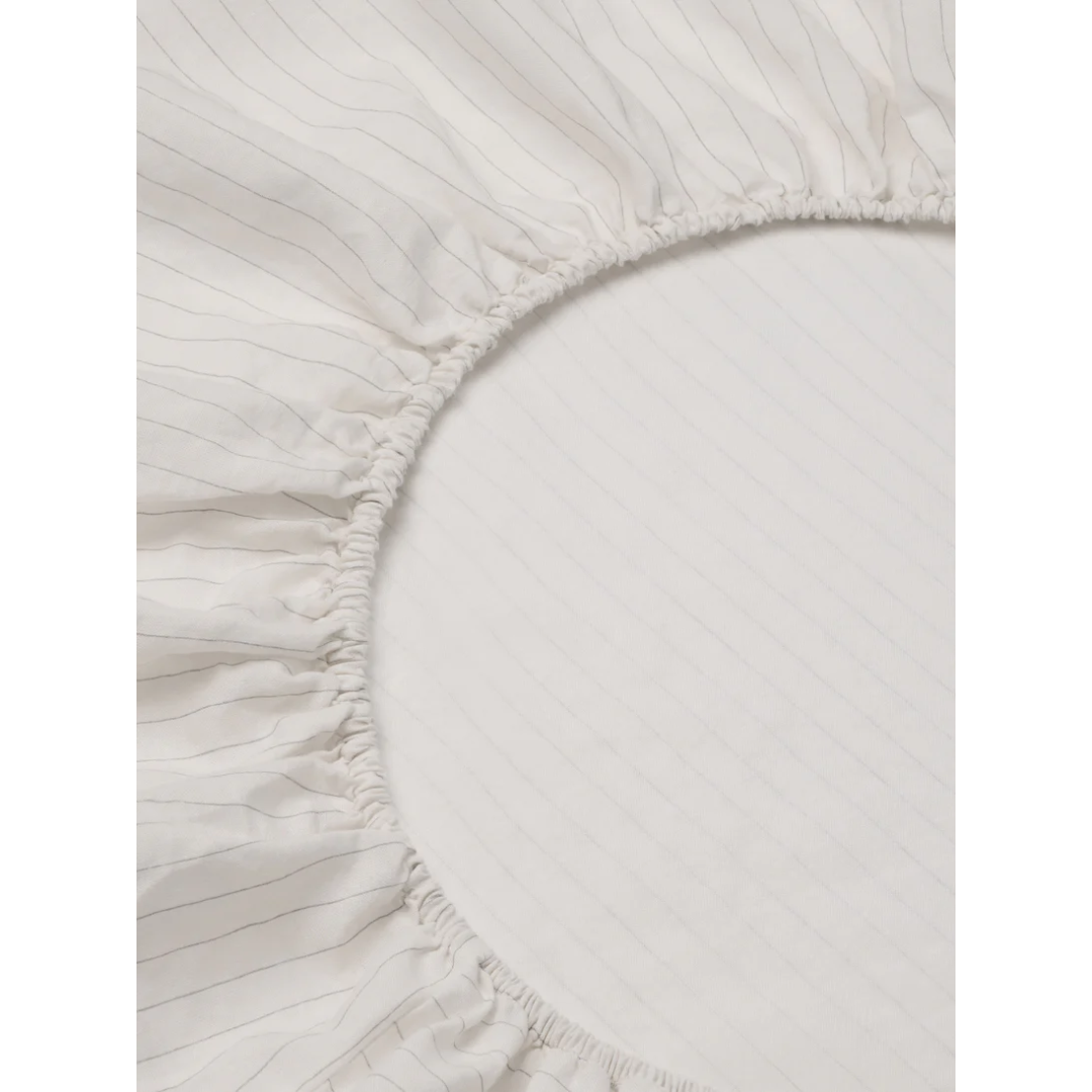 Dusk Blue Folk Stripe Linen Blend Fitted Sheet