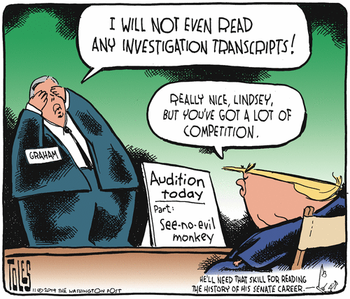 Political Cartoon U.S. Lindsey Graham See No Evil Trump Transcript