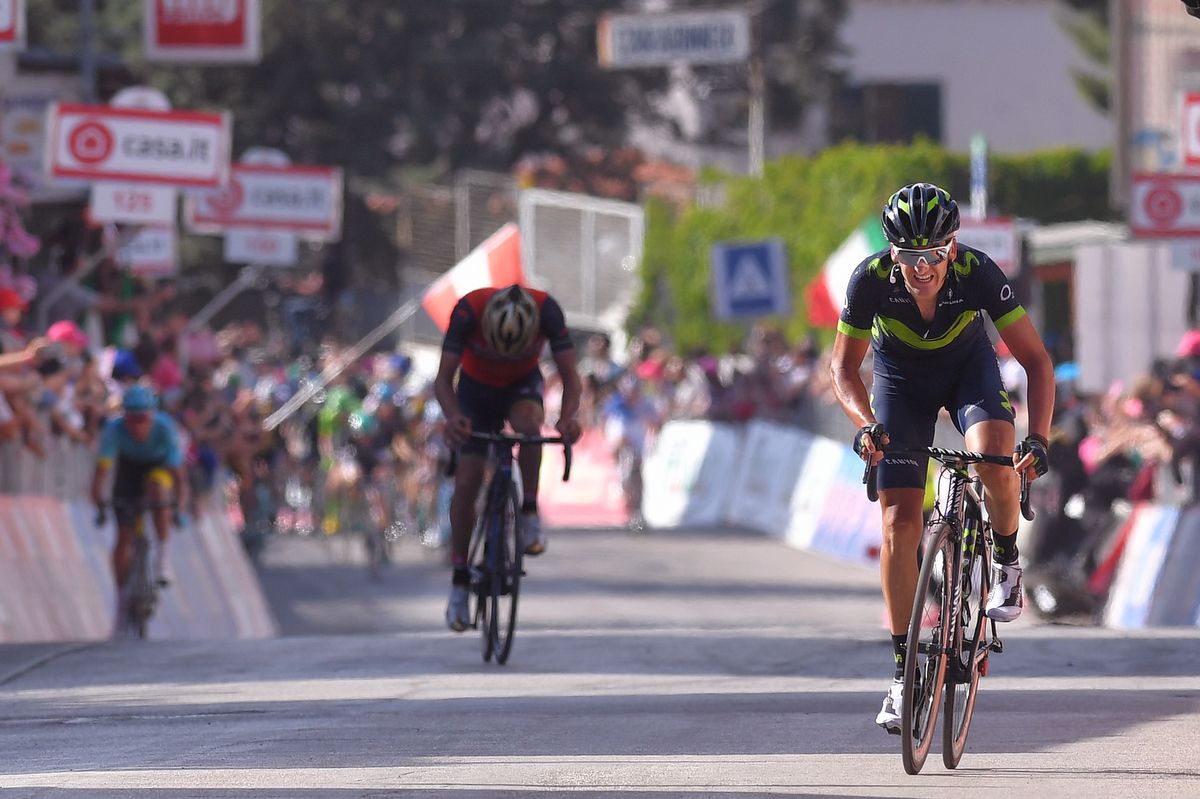 Gorka Izagirre (Movistar) approaches the line as stage winner