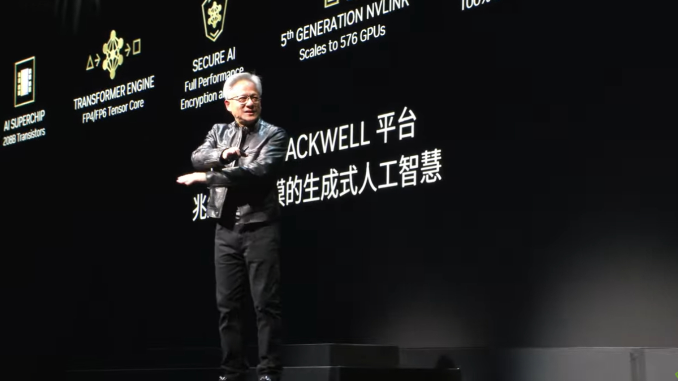 Nvidia CEO Jensen Huang at Nvidia's keynote ahead of Computex 2024