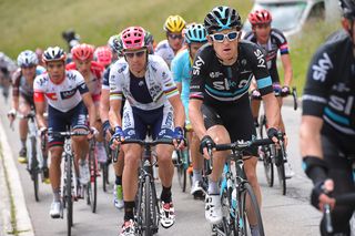 Geraint Thomas and Rui Costa climb during stage 5 at Tour de Suisse