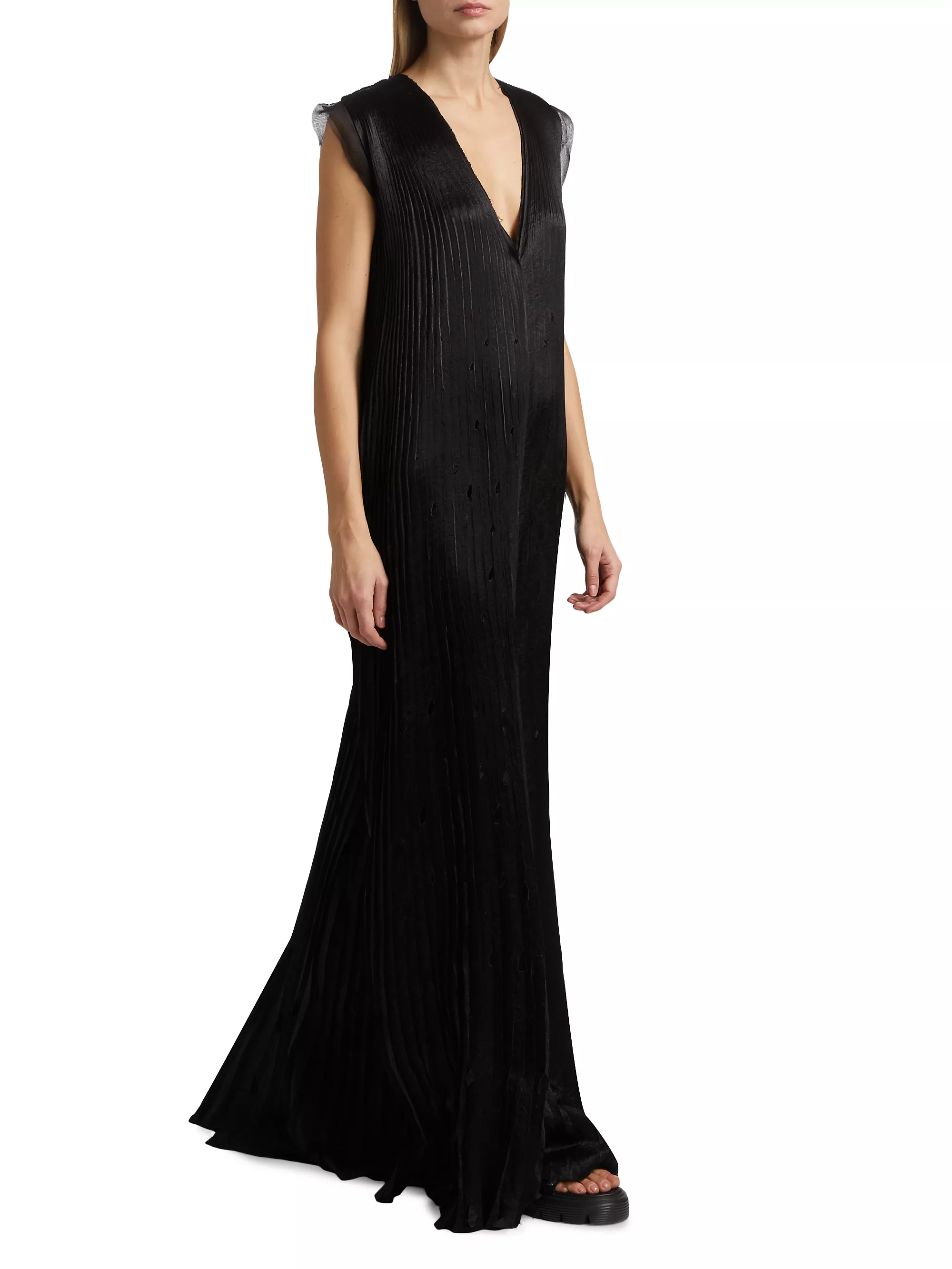 Satin Pleated Trapeze Gown