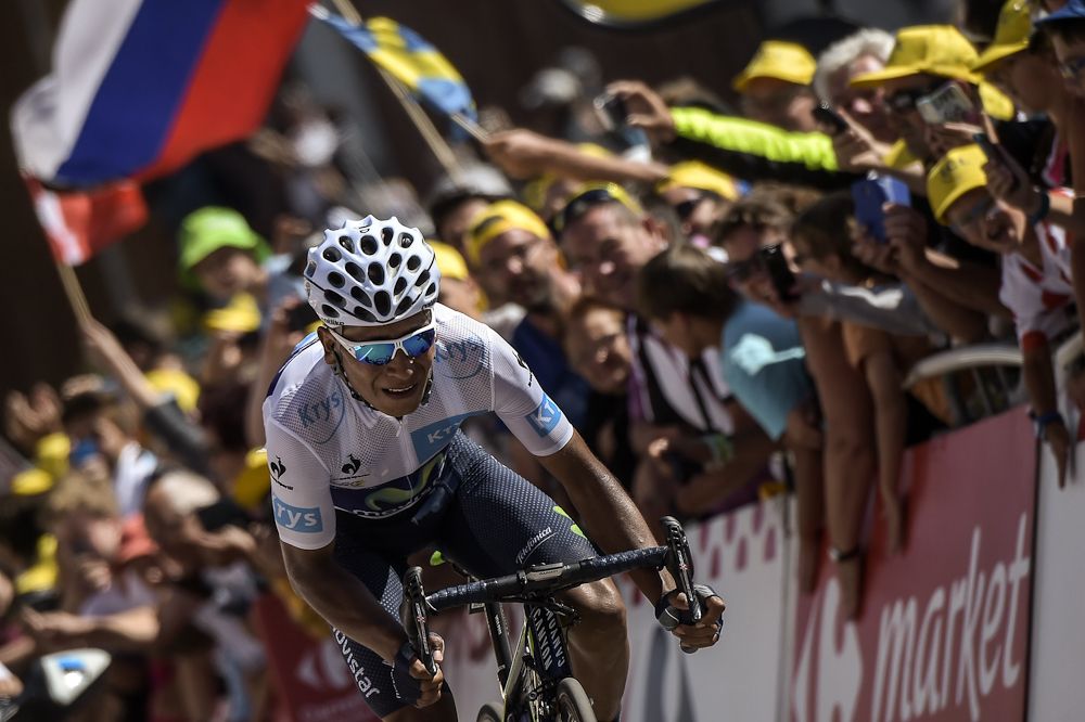 Nairo Quintana climbs toward the finish of stage 20