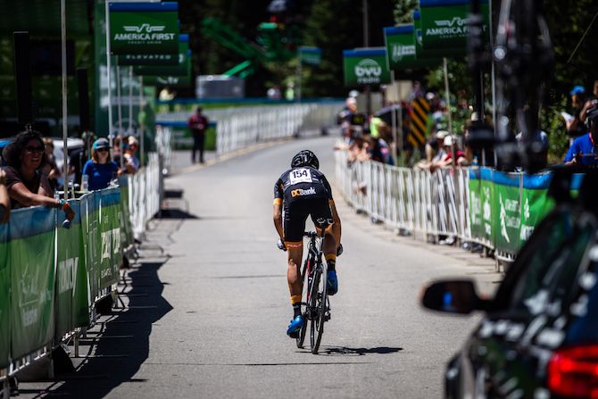 Marko Pavli (DC Bank) leaves the start shoot for the prologue of the 2019 Tour of Utah