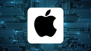 Apple logo over a motherboard battern