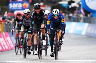 SESTOLA ITALY MAY 11 Romain Bardet of France and Team DSM Remco Evenepoel of Belgium and Team Deceuninck QuickStep at arrival during the 104th Giro dItalia 2021 Stage 4 a 187km stage from Piacenza to Sestola 1020m girodiitalia Giro UCIworldtour on May 11 2021 in Sestola Italy Photo by Stuart FranklinGetty Images