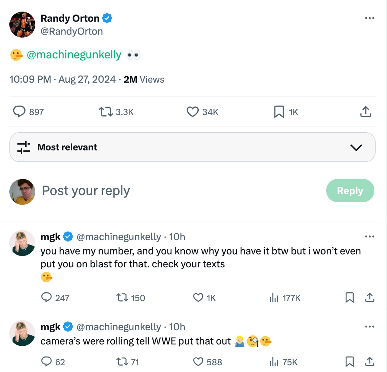 'Check Your Texts' Machine Gun Kelly And WWE's Randy Orton Are Feuding On Social Media, And Fans Are Confused About WTF Is Going On