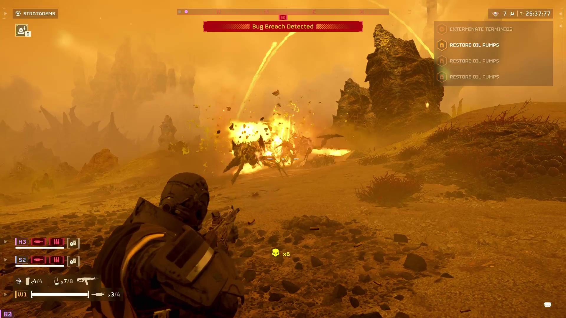 Helldivers 2 best weapons Coyote assault rifle being fired at several Terminids