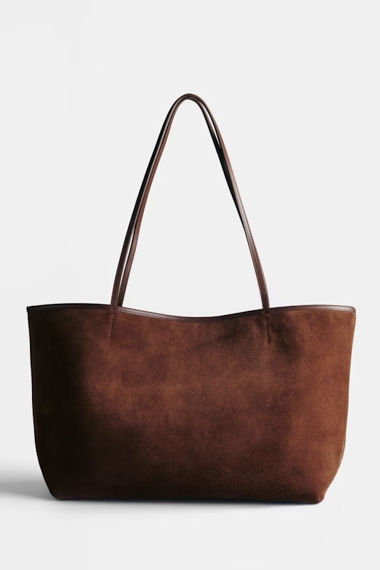 Brown suede tote bag.