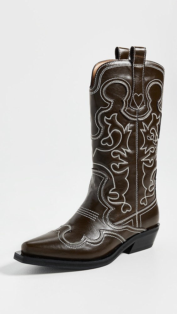 Ganni Mid Shaft Embroidered Western Boots