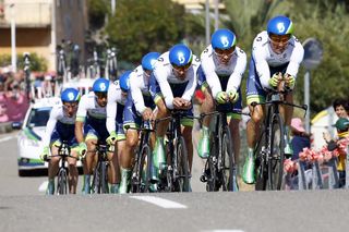 Simon Gerrans of Orica-GreenEdge cycling team (R) competes in the first stage of the Giro d'Italia.