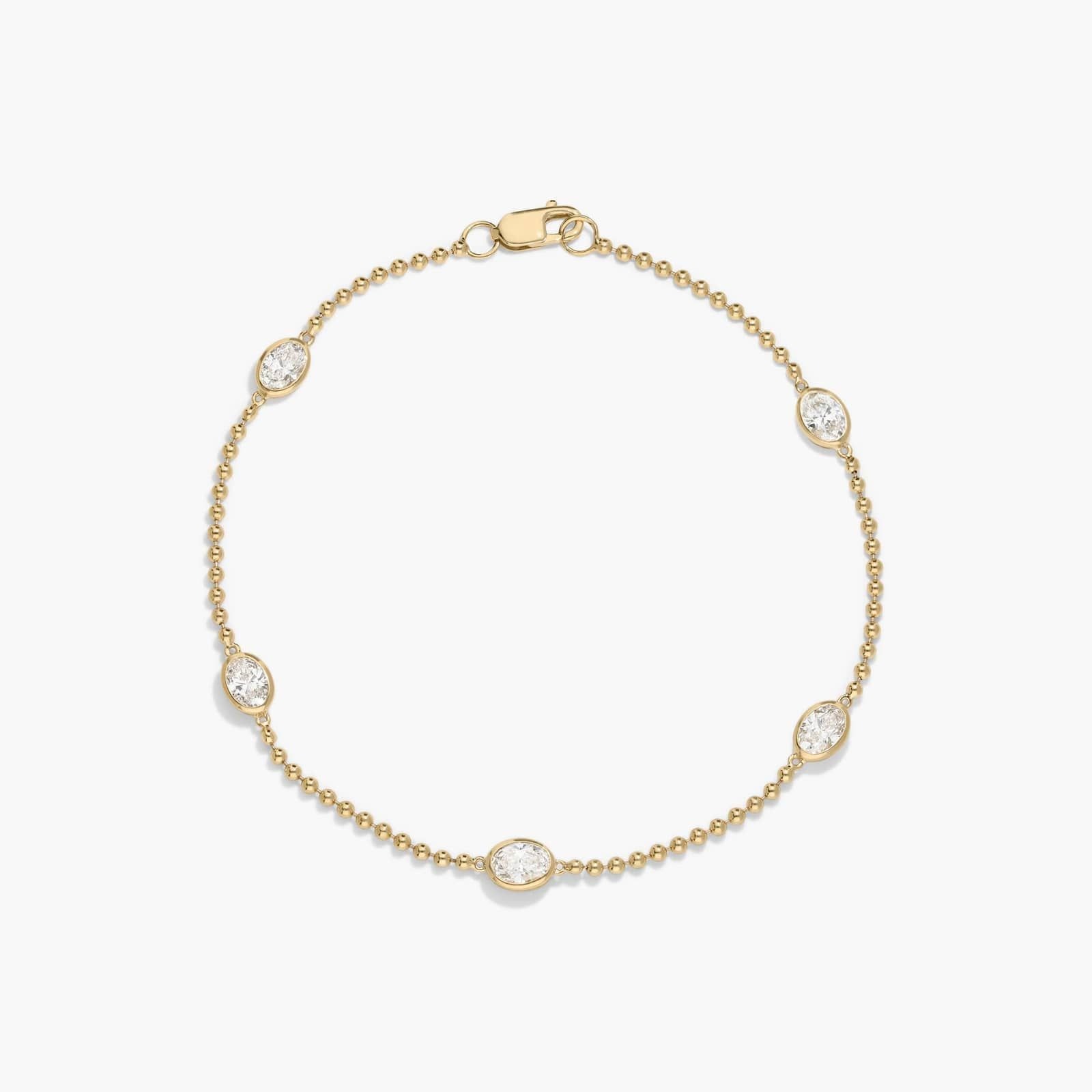 James Allen, East-West Bezel Beaded Station Bracelet With 1 CTW Oval Cut Lab-Grown Diamonds in 14K Yellow Gold