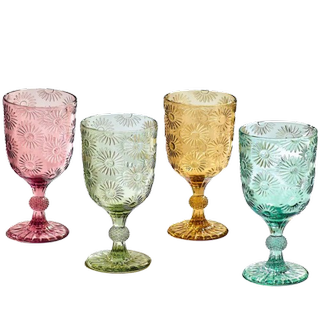 Multi Set of 4 Lisse Floral Pressed Wine Glasses